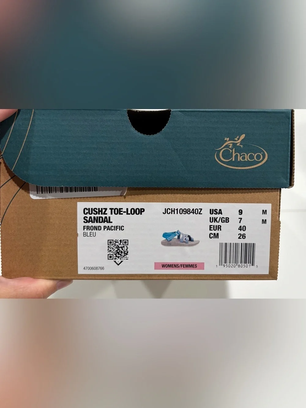 Chaco Women's Size 9 CushZ Toe-Loop Sport Sandals Water Shoes Chacos Blue NWT
